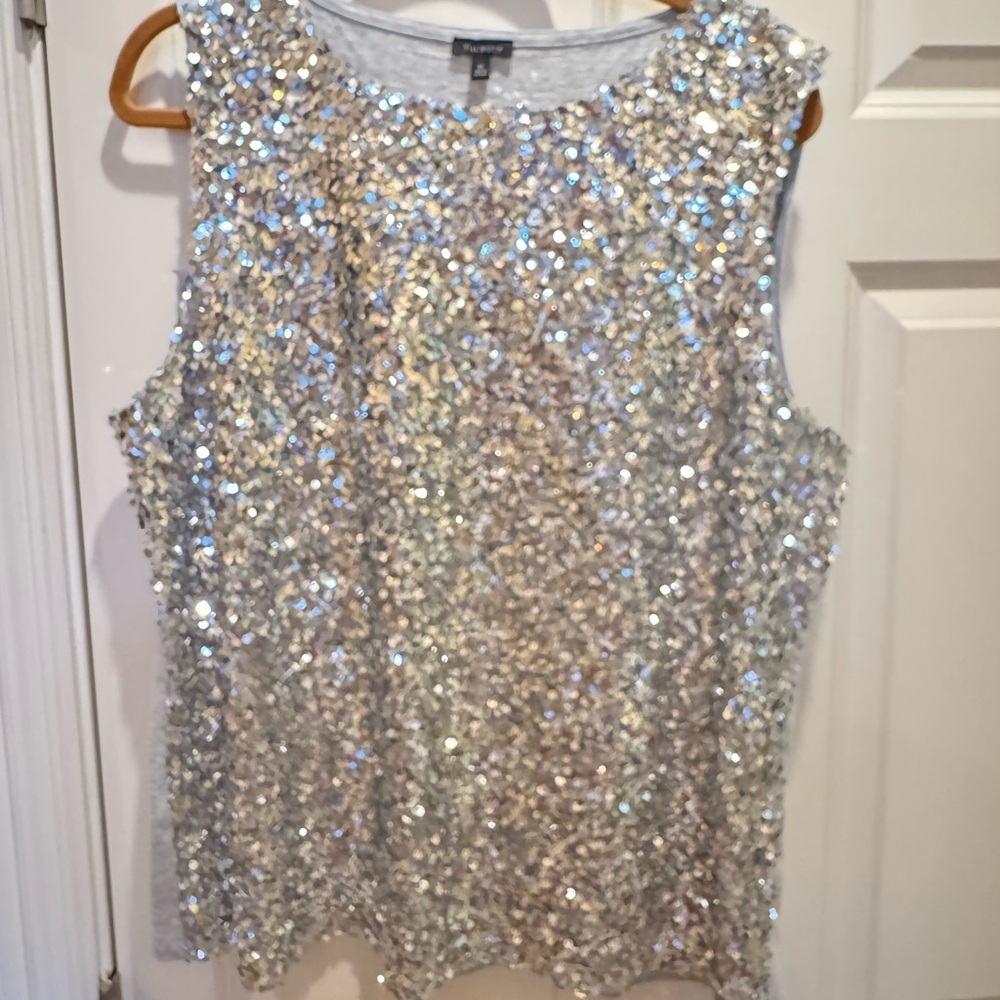 Talbots Silver Sequin Sleeveless Tank Top